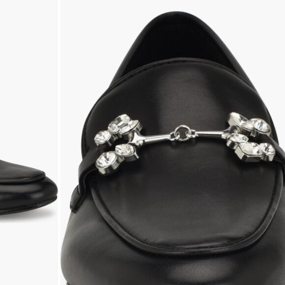 Nine West Women's Black Base Crystal Embellished Bit Slip-on Loafer Size 8M - Picture 2 of 7